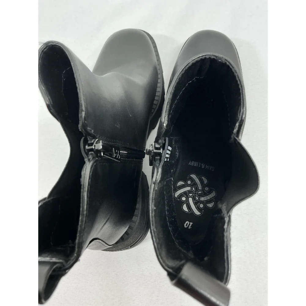 Womans Sam & Libby Ankle Boots Chunky 10 Black Side Zip Round Toe